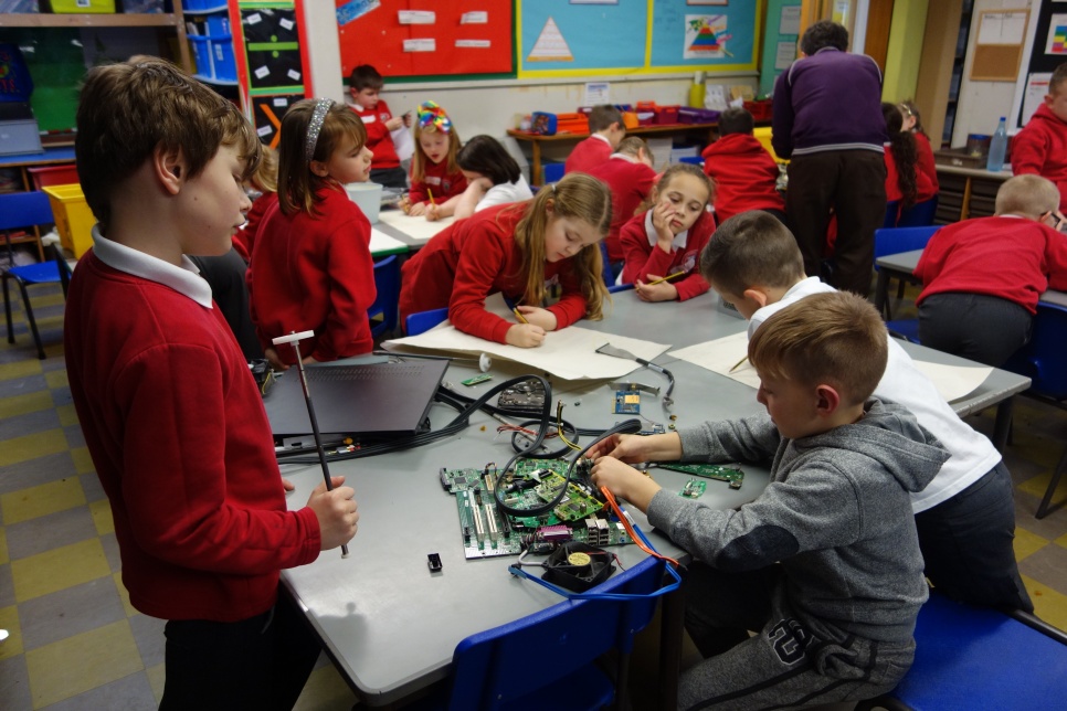 Pupils in a classroom working together on a Creative Learning project