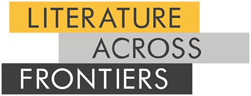 Yellow and grey blocks with the text: LITERATURE ACROSS FRONTIERS
